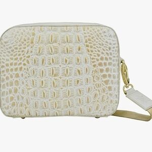 Anuschka Cream Croc-Embossed Crossbody Bag